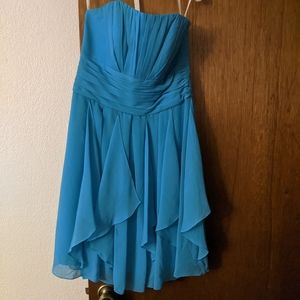 Blue David's Bridal Dresses Short Crinkle Chiffon Dress With Front Cascade